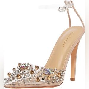 Azalea Wang Women's Embellished Tan Heels